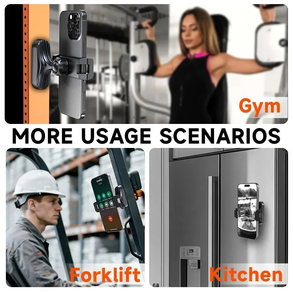 Magnetic Phone Holder 360° Adjustable Retractable Clamp Universal Hands‑Free Phone Mount for Gym Forklift Kitchen For Smartphone