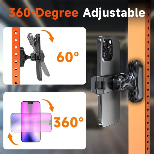 Magnetic Phone Holder 360° Adjustable Retractable Clamp Universal Hands‑Free Phone Mount for Gym Forklift Kitchen For Smartphone