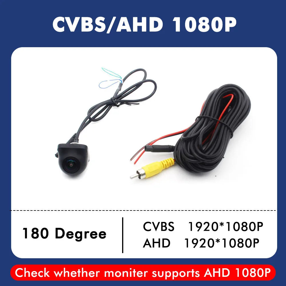 Wide Angle Fisheye Car Camera AHD 1080P CVBS Switchable, HD Night Vision IP68 Waterproof Front Rear View Reversing Parking Camer